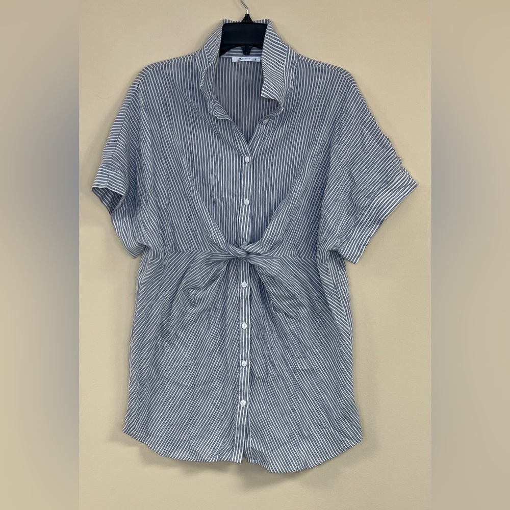 Cupshe Analia Dolman Sleeve Stripe Shirt Collar Oversized Dress